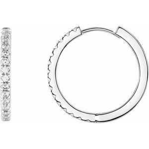 14K White 3/8 CTW Lab-Grown Diamond 17.4 mm Hoop Earrings-Round-17.4 Mm