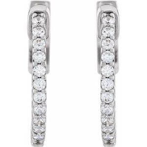 14K White 1/3 CTW Natural Diamond Inside-Outside 15.5 mm Hinged Hoop Earrings-Round-15.5 Mm