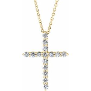 14K Yellow 1/2 CTW Natural Diamond Cross 16-18" Necklace-Natural Diamond-21.29 X 16.31 Mm