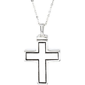 Sterling Silver 26x16.5 mm Cross Ash Holder 18" Necklace-Polished-Mens Cross Ash Holder Necklace Without Box