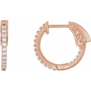 14K Rose 1/3 CTW Natural Diamond Inside-Outside 15.5 mm Hinged Hoop Earrings-Round-15.5 Mm