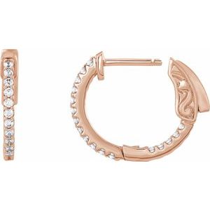 14K Rose 1/3 CTW Natural Diamond Inside-Outside 15.5 mm Hinged Hoop Earrings-Round-15.5 Mm