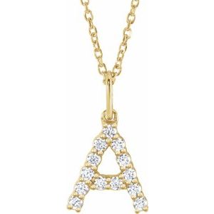 14K Yellow 1/5 CTW Lab-Grown Diamond Initial A 16-18" Necklace-Lab-Grown Diamond-Round
