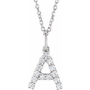 14K White 1/5 CTW Lab-Grown Diamond Initial A 16-18" Necklace-Lab-Grown Diamond-Round