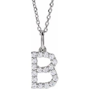 14K White 1/4 CTW Lab-Grown Diamond Initial B 16-18" Necklace-Lab-Grown Diamond-Round