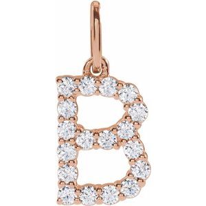 14K Rose 1/4 CTW Lab-Grown Diamond Initial B Pendant-Lab-Grown Diamond-Round