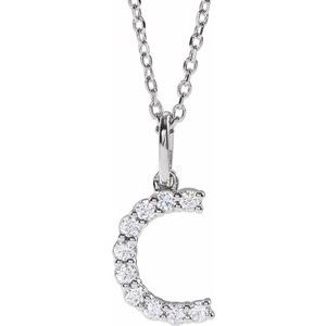 14K White 1/6 CTW Lab-Grown Diamond Initial C 16-18" Necklace-Lab-Grown Diamond-Round
