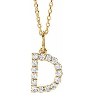 14K Yellow 1/4 CTW Lab-Grown Diamond Initial D 16-18" Necklace-Lab-Grown Diamond-Round
