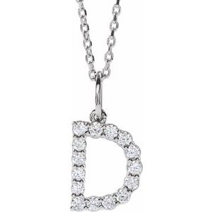 14K White 1/4 CTW Lab-Grown Diamond Initial D 16-18" Necklace-Lab-Grown Diamond-Round