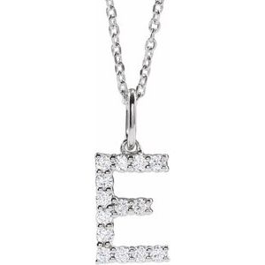 14K White 1/5 CTW Lab-Grown Diamond Initial E 16-18" Necklace-Lab-Grown Diamond-Round