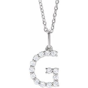 14K White 1/5 CTW Lab-Grown Diamond Initial G 16-18" Necklace-Lab-Grown Diamond-Round
