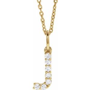 14K Yellow 1/8 CTW Lab-Grown Diamond Initial J 16-18" Necklace-Lab-Grown Diamond-Round