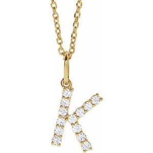 14K Yellow 1/5 CTW Lab-Grown Diamond Initial K 16-18" Necklace-Lab-Grown Diamond-Round