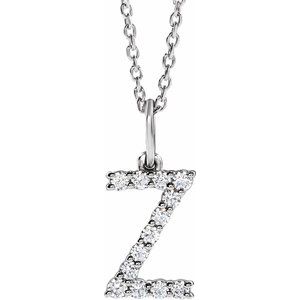 14K White 1/5 CTW Lab-Grown Diamond Initial Z 16-18" Necklace-Lab-Grown Diamond-Round