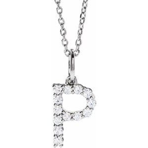 14K White 1/5 CTW Lab-Grown Diamond Initial P 16-18" Necklace-Lab-Grown Diamond-Round