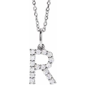 14K White 1/4 CTW Lab-Grown Diamond Initial R 16-18" Necklace-Lab-Grown Diamond-Round
