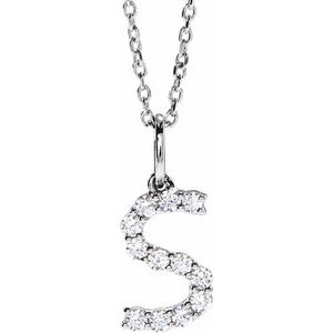 14K White 1/5 CTW Lab-Grown Diamond Initial S 16-18" Necklace-Lab-Grown Diamond-Round