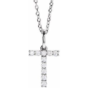 14K White 1/6 CTW Lab-Grown Diamond Initial T 16-18" Necklace-Lab-Grown Diamond-Round