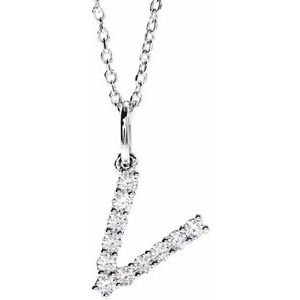 14K White 1/5 CTW Lab-Grown Diamond Initial V 16-18" Necklace-Lab-Grown Diamond-Round