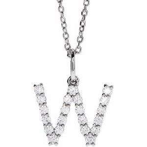 14K White 1/3 CTW Lab-Grown Diamond Initial W 16-18" Necklace-Lab-Grown Diamond-Round