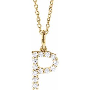 14K Yellow 1/5 CTW Lab-Grown Diamond Initial P 16-18" Necklace-Lab-Grown Diamond-Round