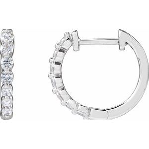 14K White 1/2 CTW Lab-Grown Diamond Hoop Earrings-Round-16 Mm