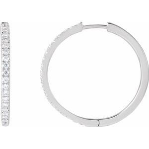 14K White 1/2 CTW Lab-Grown Diamond 22.9 mm Hoop Earrings-Round-22.9 Mm