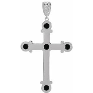 Sterling Silver Natural Black Onyx Cross Pendant-Natural Black Onyx-3 Mm