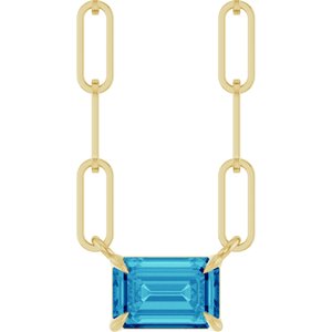 14K Yellow 6x4 mm Natural Blue Zircon Solitaire 18" Necklace-Natural Blue Zircon-6 X 4 Mm