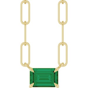 14K Yellow 6x4 mm Lab-Grown Emerald Solitaire 18" Necklace-Lab-Grown Emerald-6 X 4 Mm