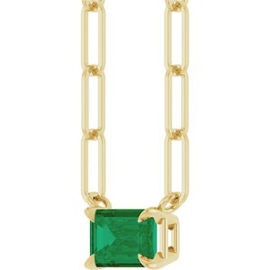 14K Yellow 6x4 mm Lab-Grown Emerald Solitaire 18" Necklace-Lab-Grown Emerald-6 X 4 Mm