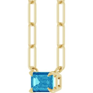 14K Yellow 6x4 mm Natural Blue Zircon Solitaire 18" Necklace-Natural Blue Zircon-6 X 4 Mm