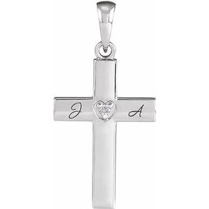 Sterling Silver .015 CT Natural Diamond Engravable Cross Pendant-Natural Diamond-1.5Mm :: 0.015 Ct