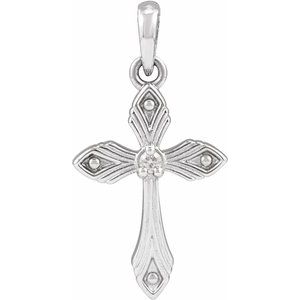 14K White .015 CT Natural Diamond Cross Pendant-Natural Diamond-1.5Mm :: 0.015 Ct