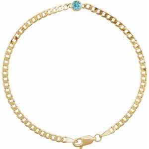 14K Yellow Natural Blue Zircon Link 7" Bracelet-Round-4 Mm