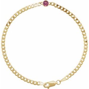 14K Yellow Natural Pink Tourmaline Link 7" Bracelet-Round-4 Mm
