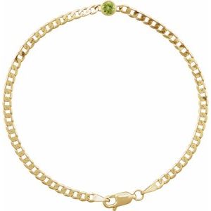 14K Yellow Natural Peridot Link 7" Bracelet-Round-4 Mm