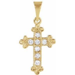 14K Yellow 1/10 CTW Natural Diamond Cross Pendant-Natural Diamond-1.5Mm :: 1/10 Ctw