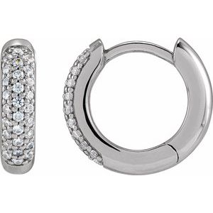 14K White 1/4 CTW Lab-Grown Diamond 12 mm Hinged Hoop Earrings-Round-12 Mm