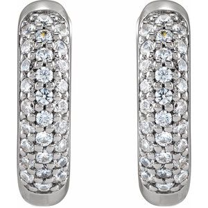14K White 1/4 CTW Lab-Grown Diamond 12 mm Hinged Hoop Earrings-Round-12 Mm
