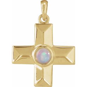 14K Yellow Natural White Opal Gratitude Cross Pendant-Natural White Opal-4 Mm