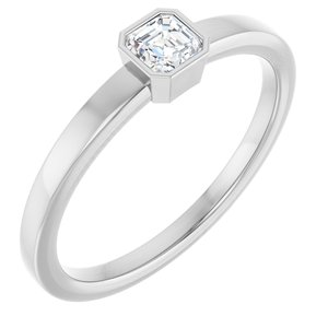 14K White 1/4 CT Natural Diamond Ring-Asscher-3.5 X 3.5 Mm