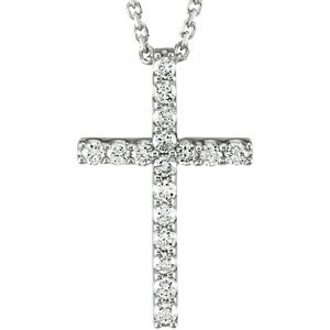 14K White 1/6 CTW Natural Diamond Petite Cross 18" Necklace-Natural Diamond-1.3Mm :: 1/6 Ctw
