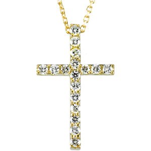 14K Yellow 1/6 CTW Natural Diamond Petite Cross 18" Necklace-Natural Diamond-1.3Mm :: 1/6 Ctw