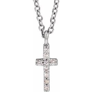 14K White .03 CTW Natural Diamond Cross 18" Necklace-Natural Diamond-.8Mm :: .03 Ctw