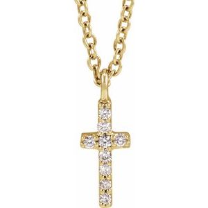 14K Yellow .03 CTW Natural Diamond Cross 18" Necklace-Natural Diamond-.8Mm :: .03 Ctw