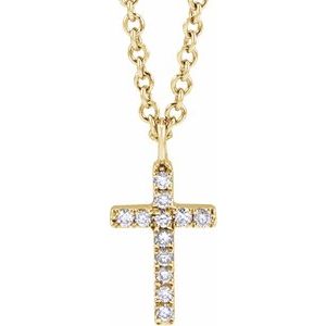 14K Yellow .04 CTW Natural Diamond Cross 18" Necklace-Natural Diamond-.8Mm :: .04 Ctw