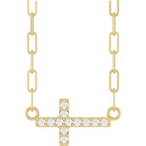 14K Yellow .05 CTW Natural Diamond Sideways Cross 18" Necklace-Natural Diamond-12 X 6 Mm