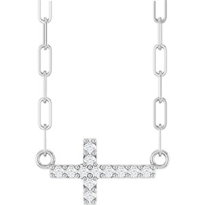 Sterling Silver .05 CTW Natural Diamond Sideways Cross 18" Necklace-Natural Diamond-12 X 6 Mm