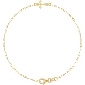 14K Yellow Sideways Cross 7" Bracelet-Polished-Sideways Cross Bracelet